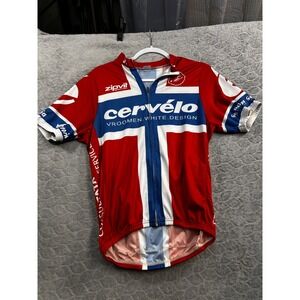 Cervelo Vroomen White Design Cycling Jersey Short Sleeve Red Blue Made in Italy